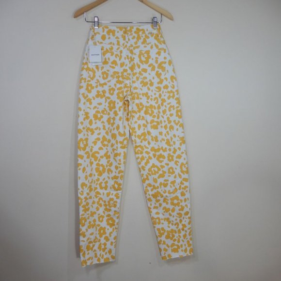 MOTHER The Curbside Heel Fray JEANS Size 25 Marigold Yellow Floral Leopard Denim - Picture 11 of 15